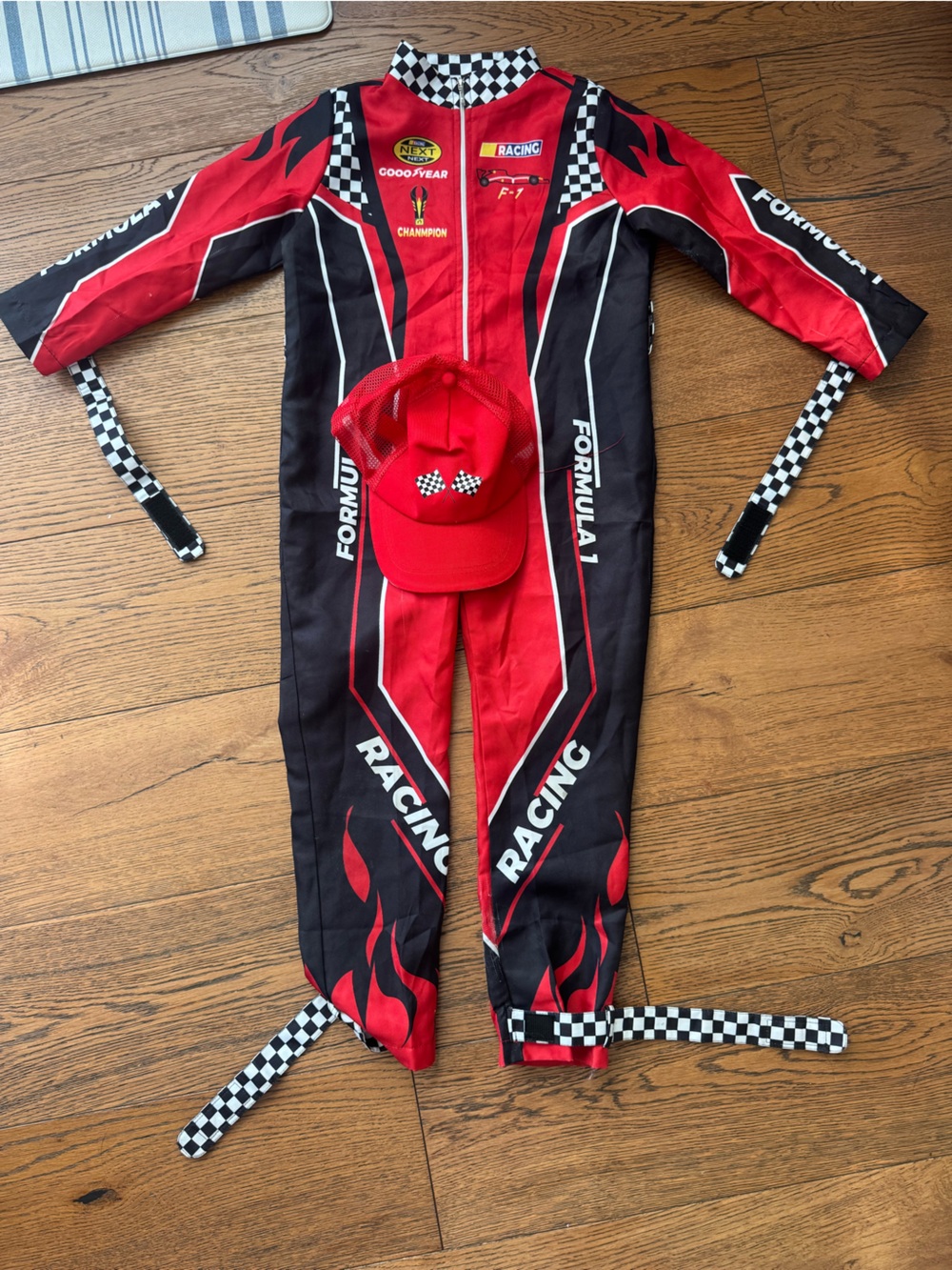 Champion Red and Black Kids Racing One-Piece with Cap